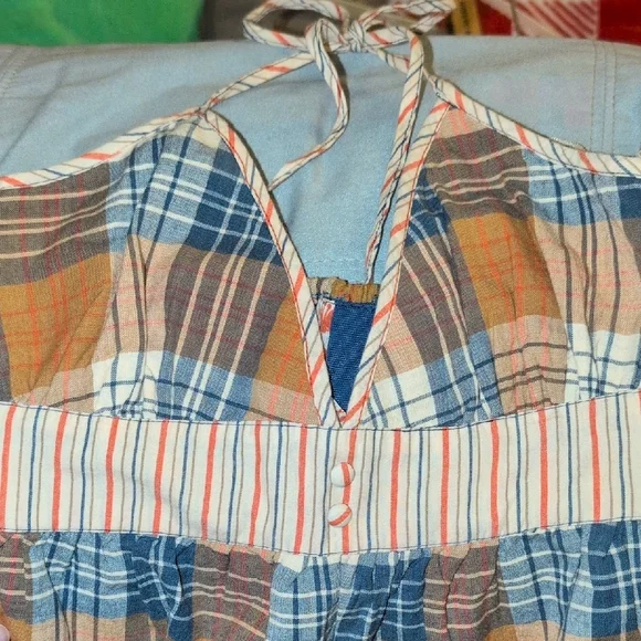 Billabong Plaid Halter Dress - Blue and Brown - Picture 3 of 5
